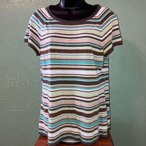 Lafayette 148 New York Striped Short Sleeve Top - Brown, Green, White